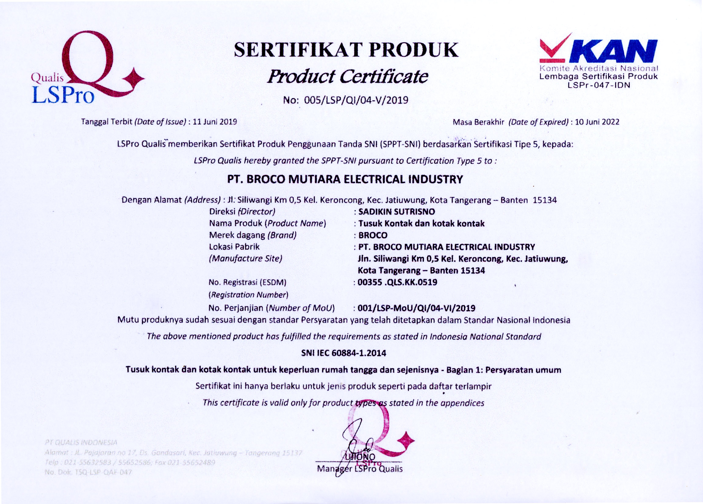 Broco Electrical certificate