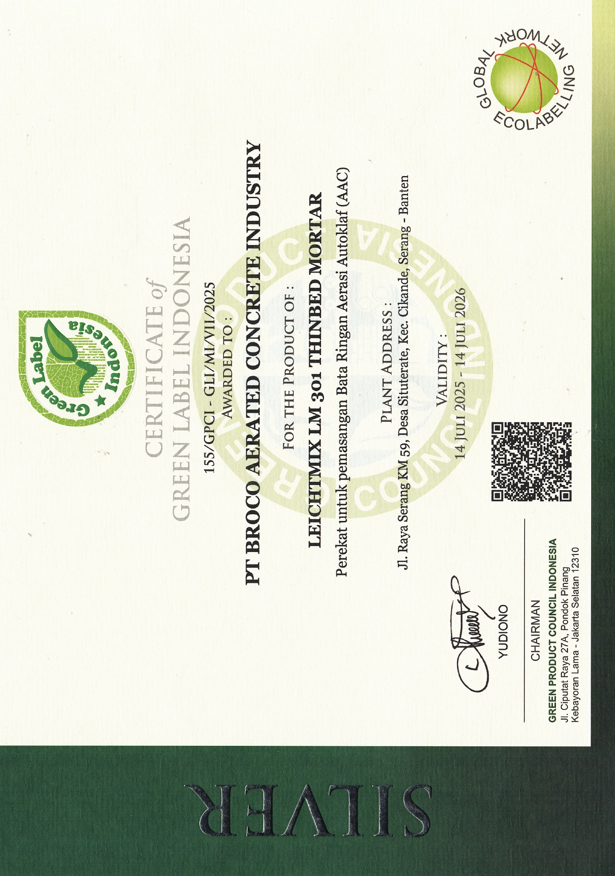 Broco Mortar certificate