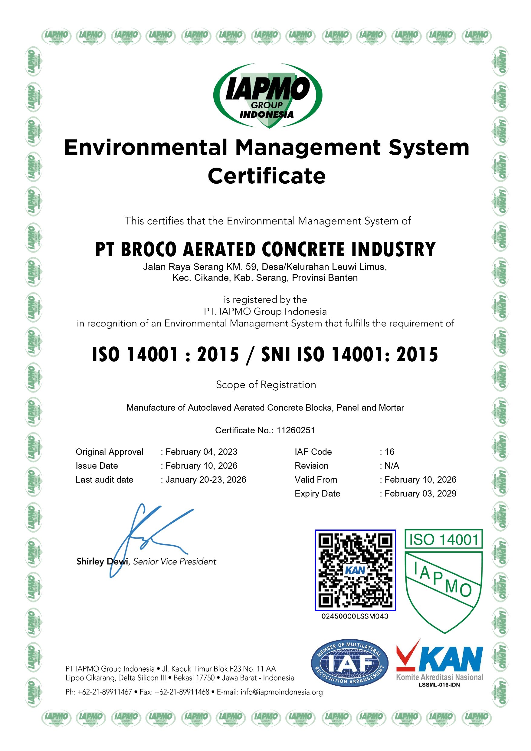 Broco AAC Block certificate