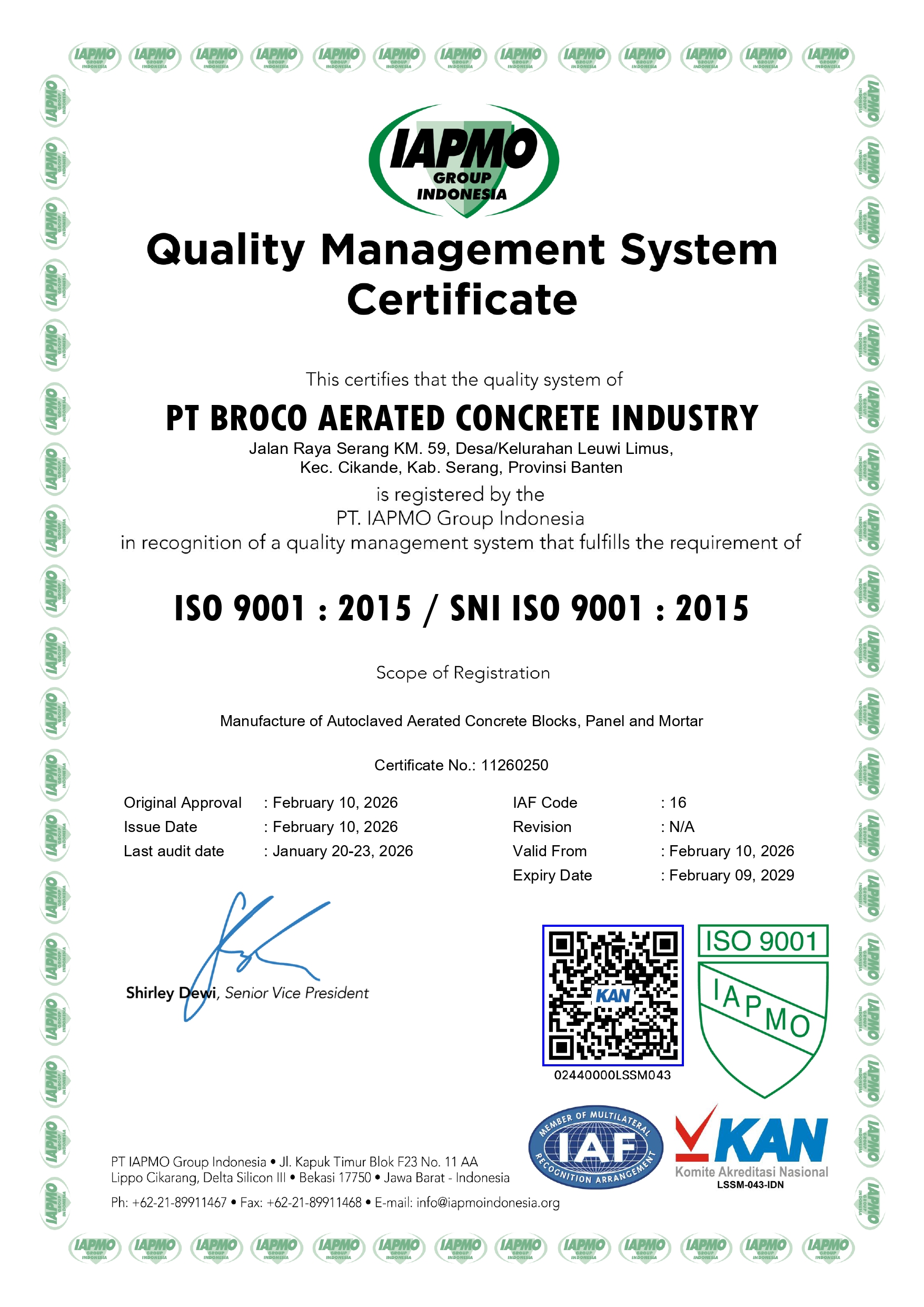 Broco AAC Block certificate